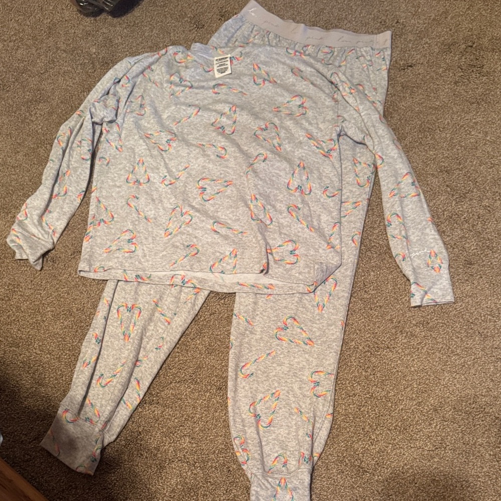 PINK Victoria's Secret Gray Pajama Pants with Rainbow Accents